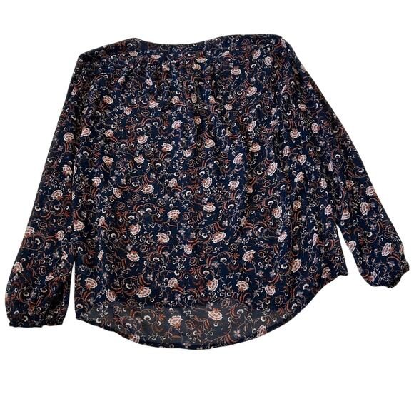WAYF Blouse Women's Floral Peasant Size Small Navy Sheer Long Sleeve NWT - Picture 2 of 9